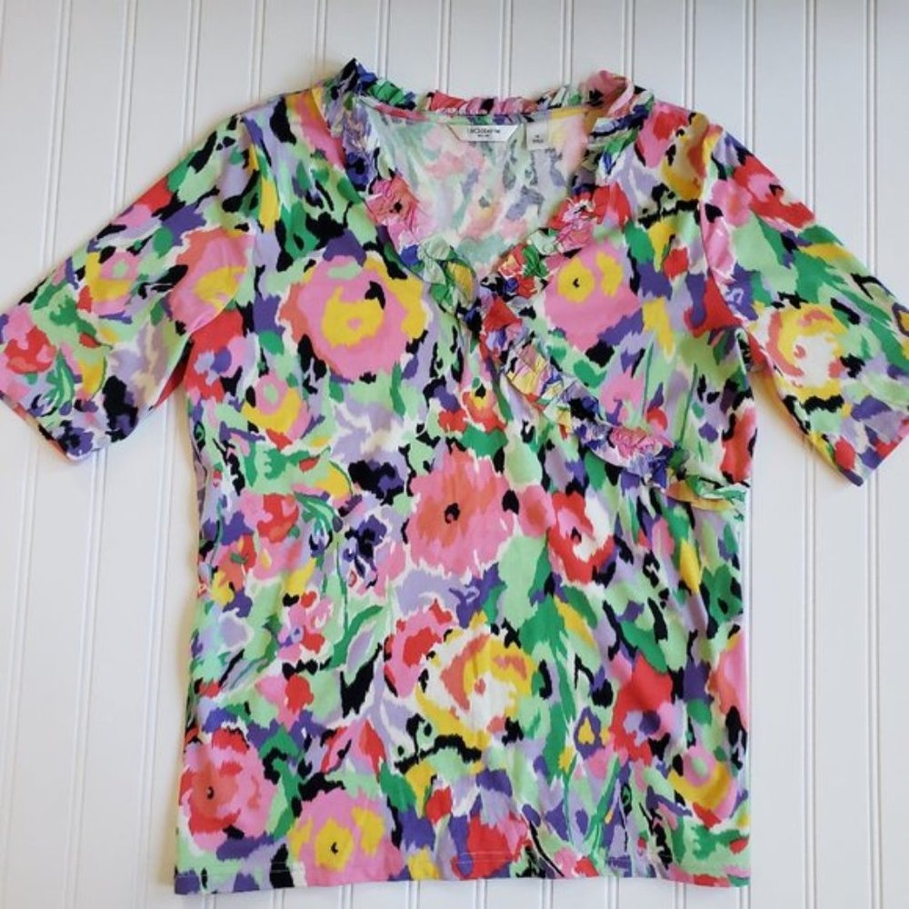 Liz Claiborne Ruffle Neck Floral T-shirt
